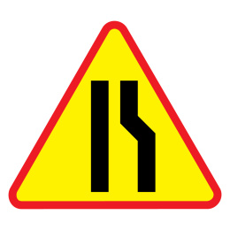 Znak drogowy A-12b zwężenie jezdni prawostronne