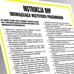 Instrukcja BHP ogólna BHP w szkołach i placówkach publicznych, 24,5x35 cm, płyta cienka PCV - 0,5 mm