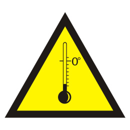Znak bezpieczeństwa - Ostrzeżenie przed niskimi temperaturami, 15x15 cm, płyta sztywna PCV - 1 mm