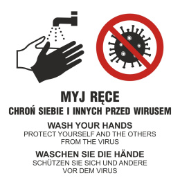 Myj ręce- chroń siebie i innych przed wirusem, 15x15 cm, folia