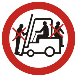 Zakaz przewozu osób na urządzeniach transportowych 1, 10,5x10,5 cm, folia