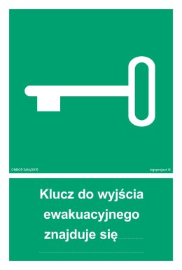 Znak AB001 Klucz do wyjścia ewakuacyjnego znajduje się..., 100x148 mm, PS - Płyta 1 mm fotoluminescencyjna