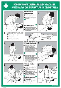 Znak DD022 Podstawowe zabiegi resuscytacyjne i automatyczna defibrylacja zewętrzna, 245x350 mm, PN - Płyta 1 mm