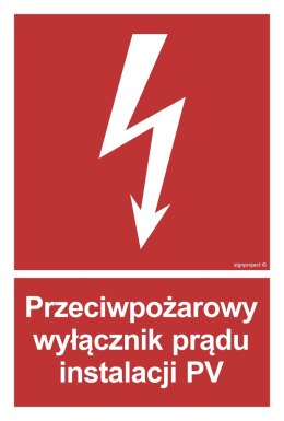 Znak BC145 Przeciwpożarowy wyłącznik prądu instalacji PV, 150x222 mm, PN - Płyta 1 mm