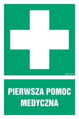 Znak GI001 Pierwsza pomoc, 100x150 mm, PN - Płyta 1 mm