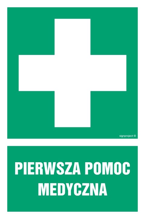 Znak GI001 Pierwsza pomoc, 200x300 mm, PN - Płyta 1 mm