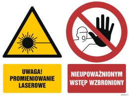 Znak GM011 Uwaga promieniowanie laserowe Nieupoważnionym wstęp wzbroniony, 100x75 mm, FS - Folia samoprzylepna fotoluminescencyj