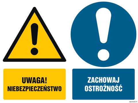 Znak GM017 Uwaga niebezpieczeństwo Zachowaj ostrożność, 200x150 mm, PN - Płyta 1 mm