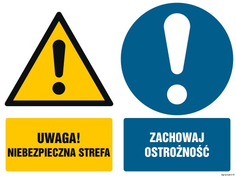 Znak GM018 Uwaga niebezpieczna strefa Zachowaj ostrożność, 200x150 mm, FS - Folia samoprzylepna fotoluminescencyjna