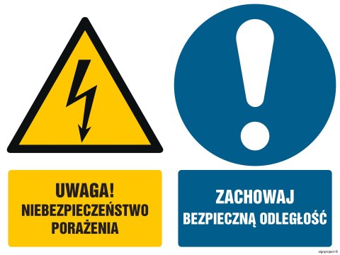 Znak GM019 Uwaga niebezpieczeństwo porażenia Zachowaj bezpieczną odległość, 400x300 mm, PN - Płyta 1 mm