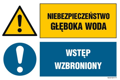 Znak GN005 Niebezpieczeństwo Głęboka woda Wstęp wzbroniony, 1050x700 mm, PN - Płyta 1 mm