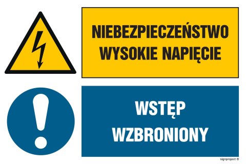 Znak GN006 Niebezpieczeństwo Wysokie napięcie Wstęp wzbroniony, 150x100 mm, PN - Płyta 1 mm