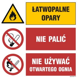 Znak GO003 Łatwopalne opary Nie palić Nie używać otwartego ognia, 1050x1050 mm, PS - Płyta 1 mm fotoluminescencyjna