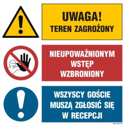 Znak GO005 Uwaga! Izolacja azbestowa Nie przeszkadzać Unikaj uszkodzenia, 450x450 mm, PN - Płyta 1 mm