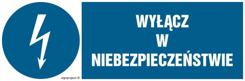 Znak HF001 Wyłącz w niebezpieczeństwie, 200x67 mm, PN - Płyta 1 mm