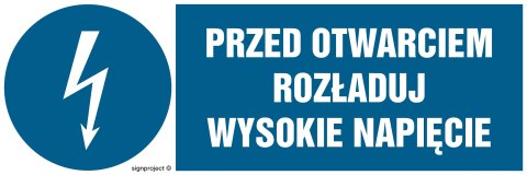 Znak HF006 Przed otwarciem rozładuj wysokie napięcie - arkusz 8 naklejek - arkusz 8 naklejek, 100x33 mm, FN - Folia samoprzylepn