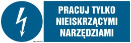 Znak HF012 Pracuj tylko nieiskrzącymi narzędziami, 450x150 mm, FN - Folia samoprzylepna