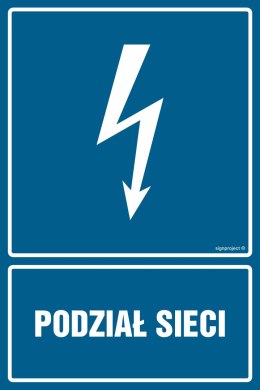 Znak HG002 Podział sieci, 150x225 mm, PN - Płyta 1 mm