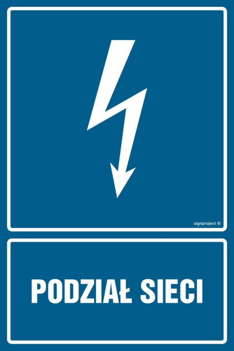 Znak HG002 Podział sieci, 250x375 mm, PN - Płyta 1 mm