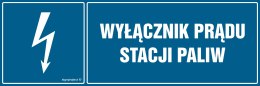 Znak HH020 Wyłącznik prądu stacji paliw, 450x150 mm, PN - Płyta 1 mm