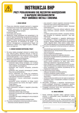 IAA04 Instrukcja BHP przy posług. się ręcznymi narzędziami o napędzie mech., 245x350 mm, PN - Płyta 1 mm