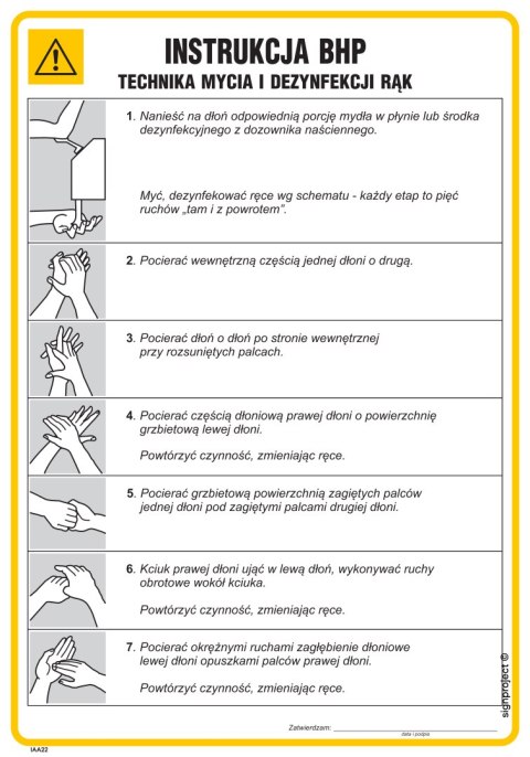 IAA22 Instrukcja BHP techniki mycia i dezynfekcji rąk, 245x350 mm, FN - Folia samoprzylepna