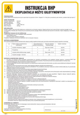 IAC11 Instrukcja BHP eksploatacji nożyc gilotynowych, 245x350 mm, PN - Płyta 1 mm