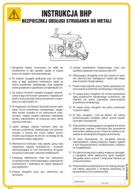 IAC14 Instrukcja BHP bezpiecznej obsługi strugarek do metali, 245x350 mm, HN - Płyta TD-flex 0,4mm