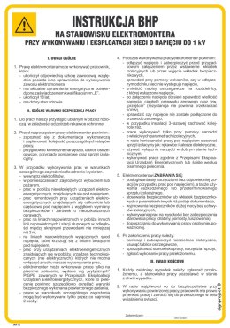 IAF12 Instrukcja BHP na stanowisku elektromontera przy wykonywaniu i eksploatacji sieci o napięciu 1 kV, 245x350 mm, PN - P