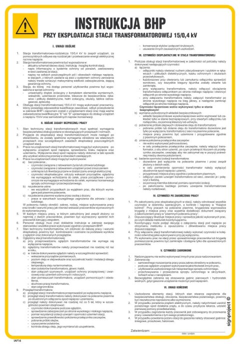 IAF16 Instrukcja ogólna BHP stacji transformatorowej 15/0, 245x350 mm, FN - Folia samoprzylepna