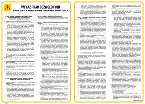 Znak IAH04 Wykaz prac dozwolonych w celu odbycia przygotowania zawodowego młodocianych, 490x350 mm, FN - Folia samoprzylepna