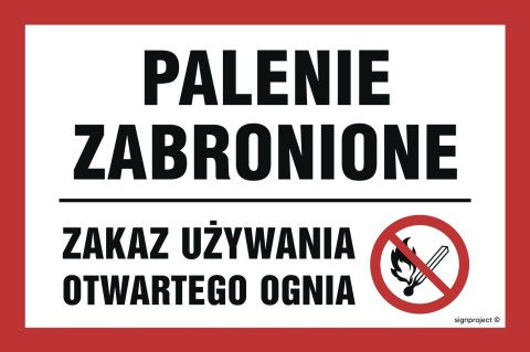 Znak NC010 Palenie zabronione - zakaz używania otwartego ognia, 600x400 mm, PN - Płyta 1 mm