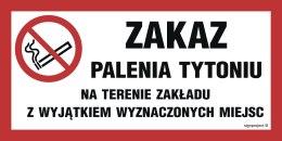 Znak ND058 Zakaz palenia tytoniu na terenie zakładu z wyjątkiem wyznaczonych miejsc, 300x150 mm, FN - Folia samoprzylepna