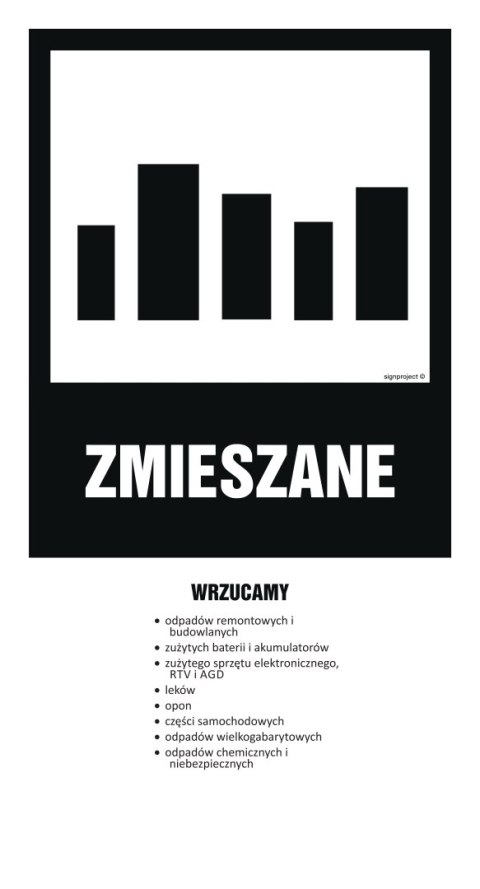 OD205 Instrukcja segregacji odpadów - ZMIESZANE, 200x370 mm, FN - Folia samoprzylepna