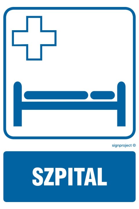 Znak RF001 Szpital, 100x150 mm, FN - Folia samoprzylepna