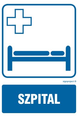 Znak RF001 Szpital, 200x300 mm, FN - Folia samoprzylepna