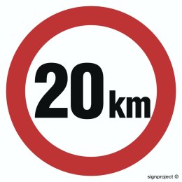 Znak SA027 Ograniczenie prędkości 20 km, 300x300 mm, PN - Płyta 1 mm