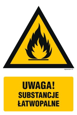 Znak JA011 Uwaga! Substancje łatwopalne, 250x375 mm, FN - Folia samoprzylepna